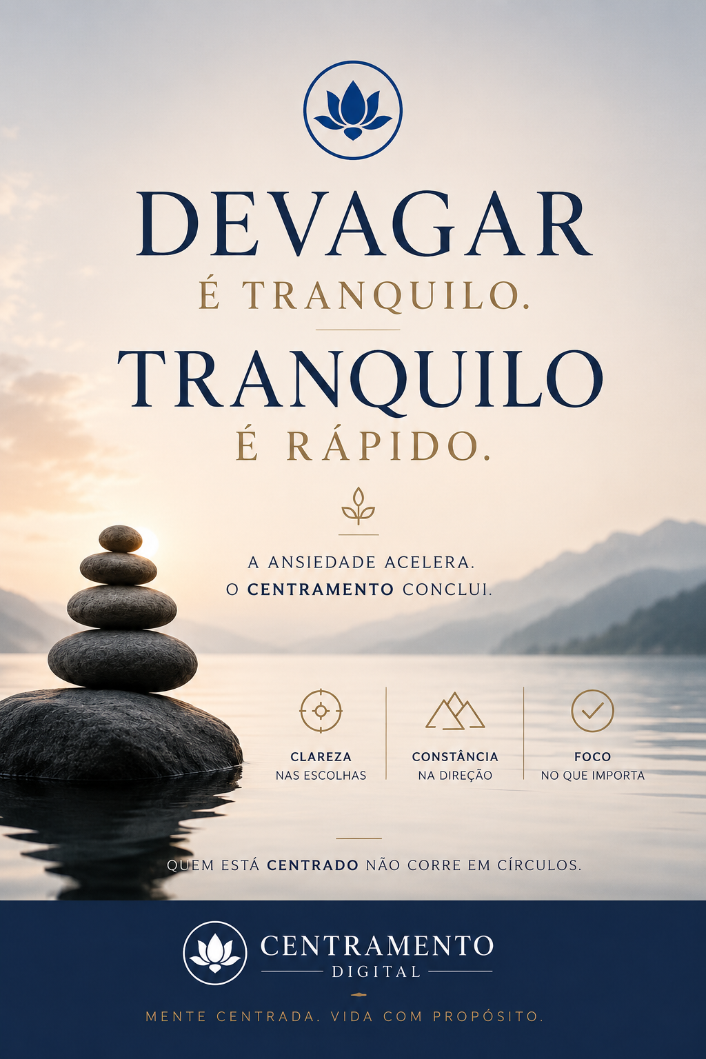 Devagar é tranquilo. Tranquilo é rápido. A ansiedade acelera. O centramento conclui.